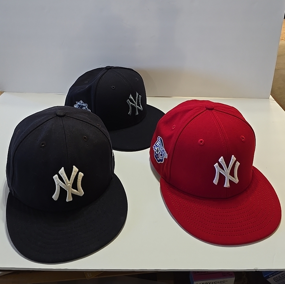 NY Yankees Baseball Cap Lot Of 3 Red Cap Is 1998 World Series Commemoration